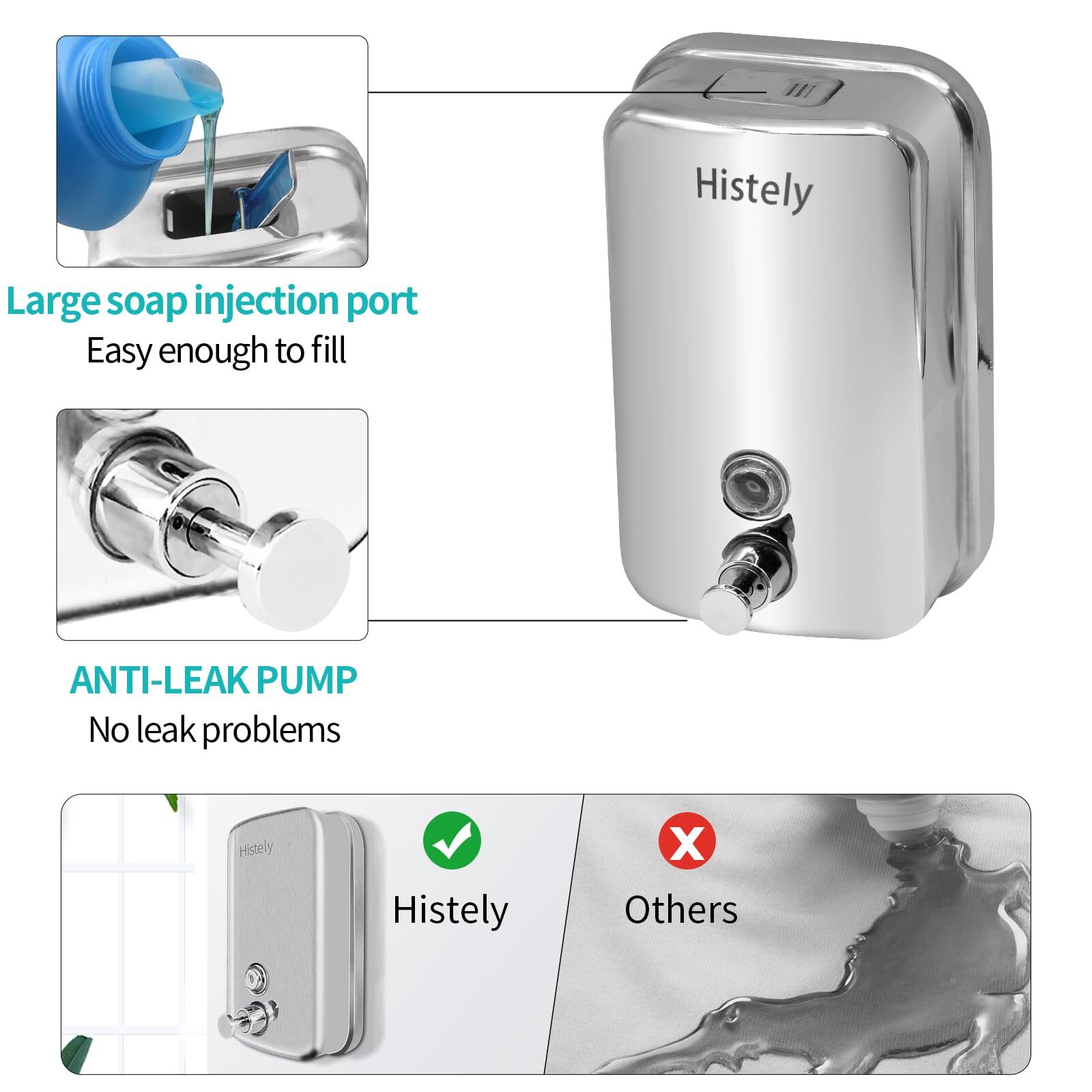 Stainless Steel Commercial Soap Dispenser Wall Mount Manual Dispenser, 500ml