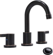 8 Inch 2 Handles 3 Hole Widespread Bathroom Faucet with Valve and Metal Pop-Up D