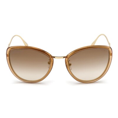 Longines LG0010-H 45G Brown Cat Eye Sunglasses Metal Frame 56-21-135 Italy Made