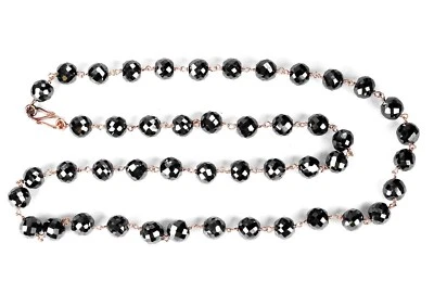 6MM 61cm Diamante Negro Collar Cuentas De Chapado en Oro Rosa AAA Certificado - Imagen 1 de 4