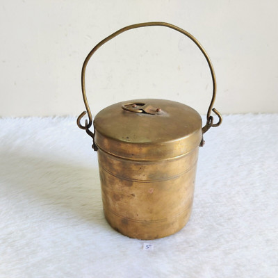 1930s Vintage Handmade Brass Storage Container With Handle Kitchen Decor ME709