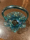 Fenton Turquoise Crest Hobnail Art Glass Basket 6.5 Edge 7 High Weave