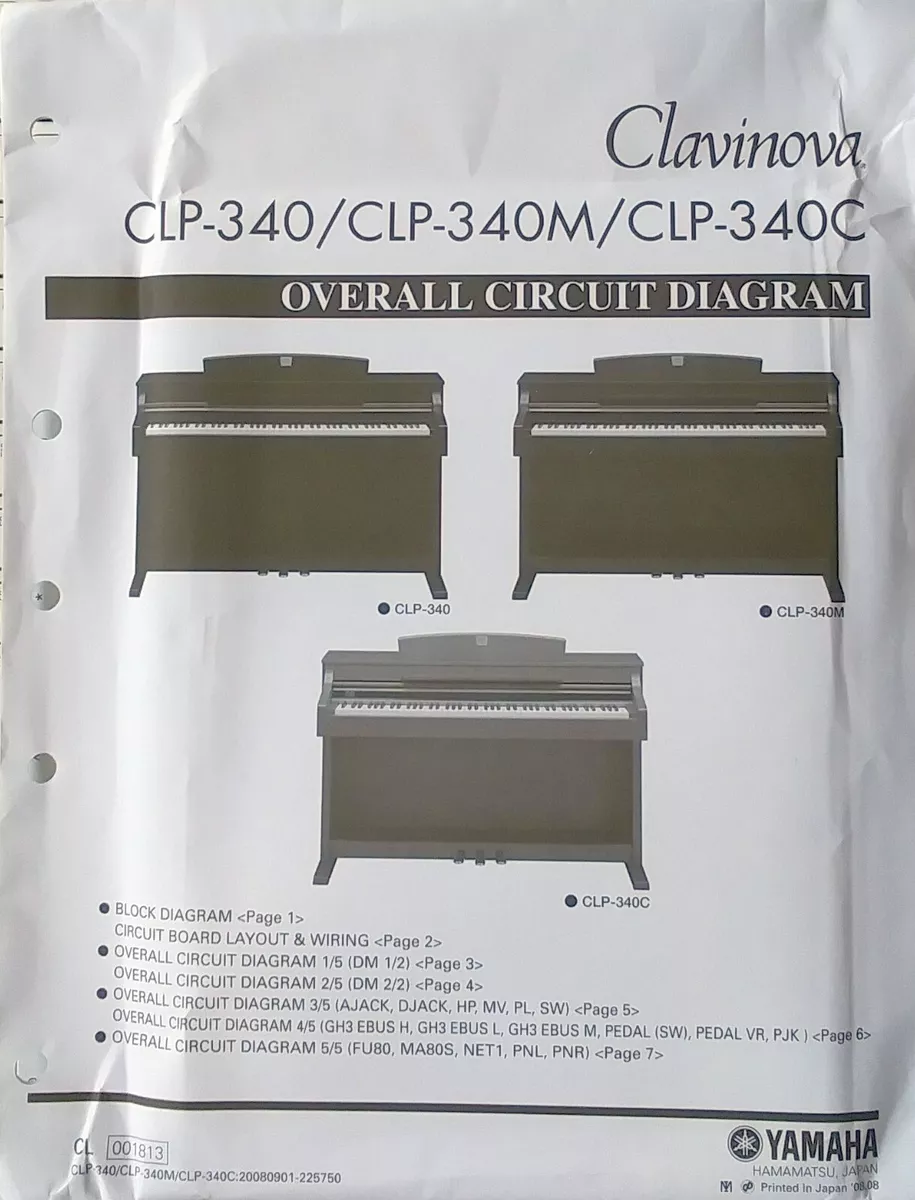 Yamaha CLP-340 CLP-340M CLP-340C Digital Piano Original Overall Circuit Diagrams