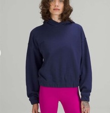 Lululemon Relaxed Cropped Hoodie Night Sea Navy Blue Size 8 Cotton Terry EUC