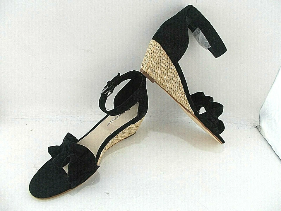Seventh Avenue Mujer Volantes Puntera 2 Pulgadas Cuña Sandalia Talla 6.5 M Negro NUEVO Foto 4 de 4