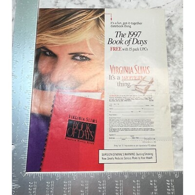 Virginia Slims Cigarettes Vintage Print Ad 90s 1997 Book of Days Datebook