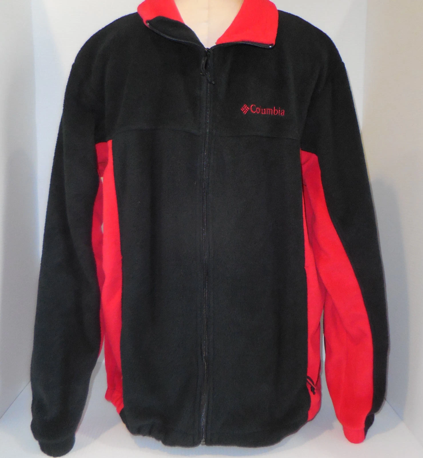 COLUMBIA Mens Womens Full Zip Fleece Jacket Sweatshirt Coat Sz L Large Red Black