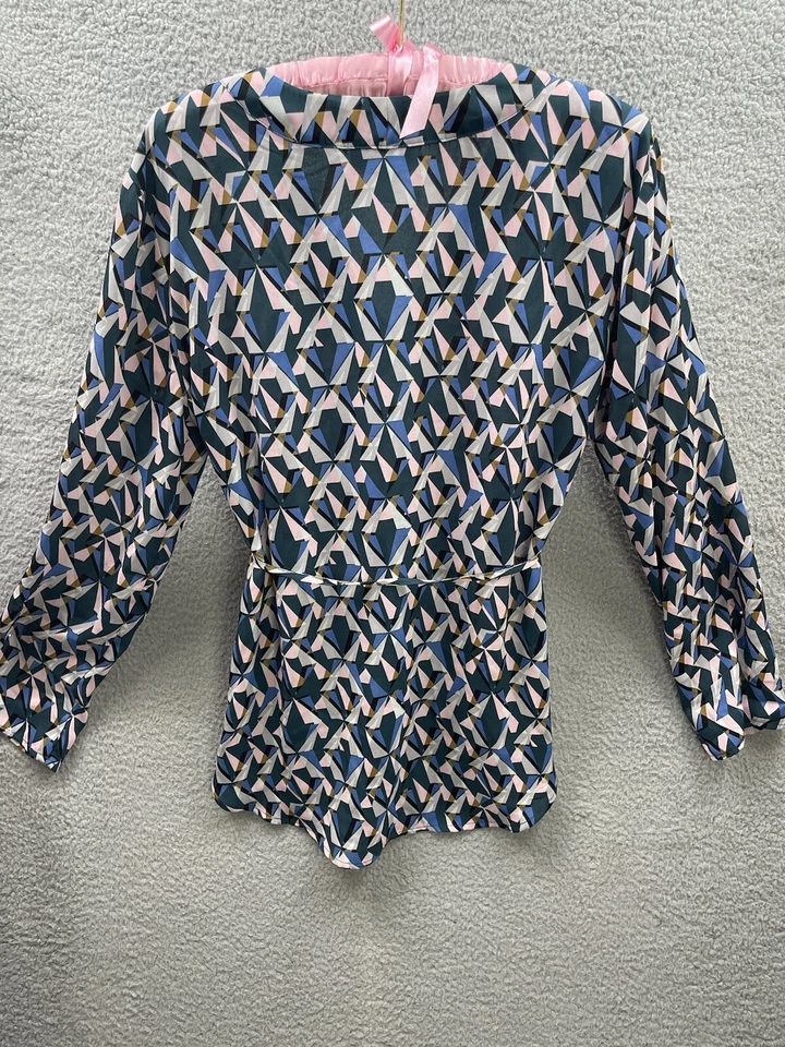 Motherhood Maternity Tunic Top Blouse Womens Small 3/4 Sleeve Geo shapes Blue - Image 3 of 4