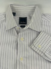 David Donahue Men’s Dress Shirt Trim Sz XL 17.1/2 34/35 White W/Lavender Stripes