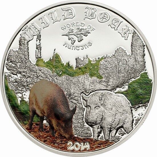 Cook 2014 Wild Boar 2 Dollars Colour Silver Coin,Proof