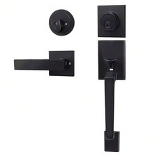 Black Entry Door Lever Lock Set Deadbolt Reversible Handle 1 Pack Kit