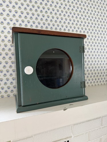 Vintage Koken Barber Shop Wall Cabinet Glass Shelves Mirror Door 1930s Wood