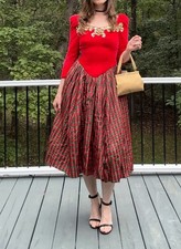 Vintage 1980  s Holiday Party Velvet  Tartan Plaid A Line Skirt Vintage Size 8