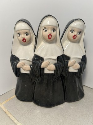 Vintage Singing Nuns Ceramic Mold Figurine 3 Three Triple Trio 1960s 7''