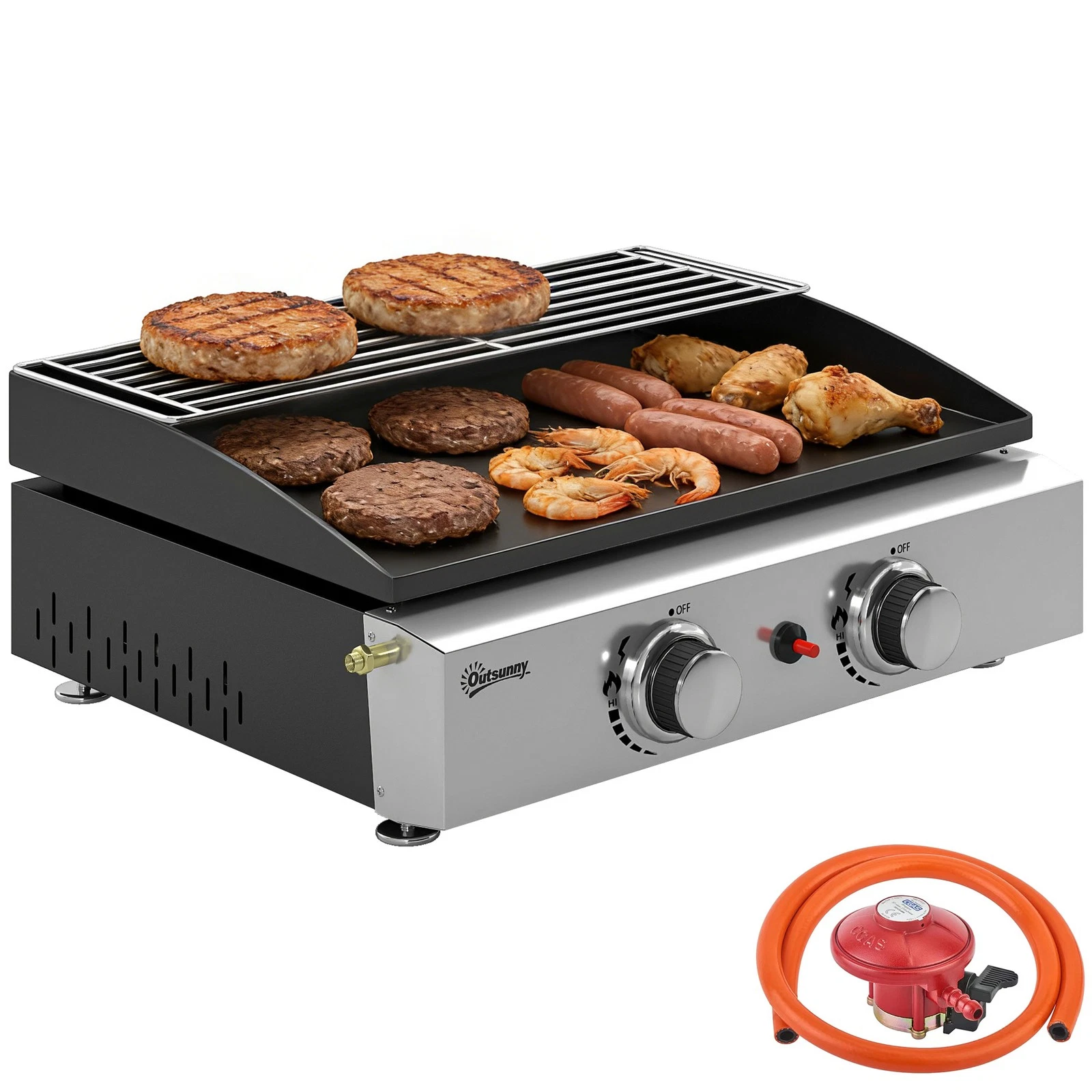 Outsunny 2 Burner Grill Griddle, Tabletop Gas BBQ with Grease Cup, Black
Opens in a new window or ta
