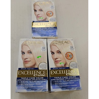 3 PACK L'Oreal Paris Excellence Creme Hair Dye 02 Extra Light Natural Blonde