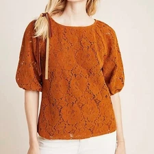 ANTHROPOLOGIE Dolan Norah Floral Lace Corduroy Blouse Camel XS