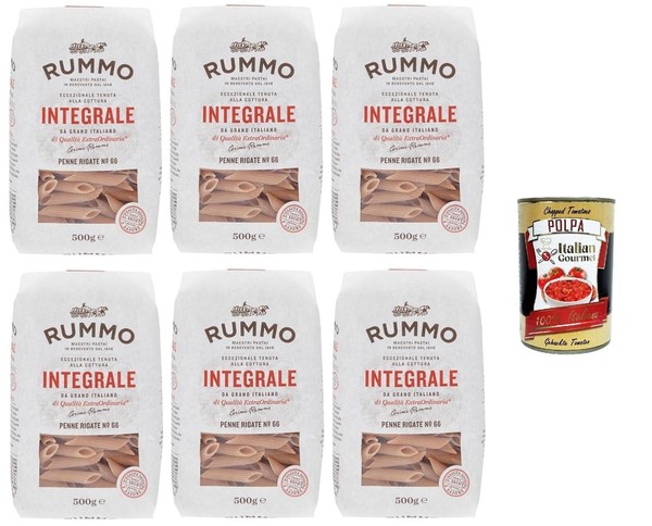 Rummo Pasta Integrale Penne Rigate N.66,Vollkornnudeln 6X500G+Polpa 400G-image
