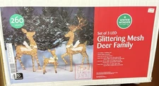 Winter Wonder Lane Glittering Mesh 3-Piece Deer Family 260 LED Lights 