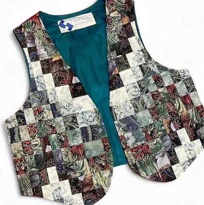 Patchwork Vest Floral + Celestial Patterns Size S Boho Cottagecore 70s Hippie