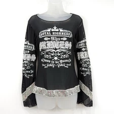 Cache Top Womens S VTG Y2K Grunge Punk Mesh Princess Royal Highness Sequins
