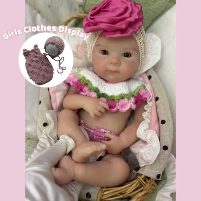 13'' Bettie Silikon Reborn Baby Mädchen Puppe, offener Mund, 2 Outfits, Handarbeit