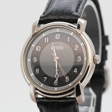 Vintage 1994 Guess Watch Black Dial Gold Tone 34mm Case - New Battery - Runs