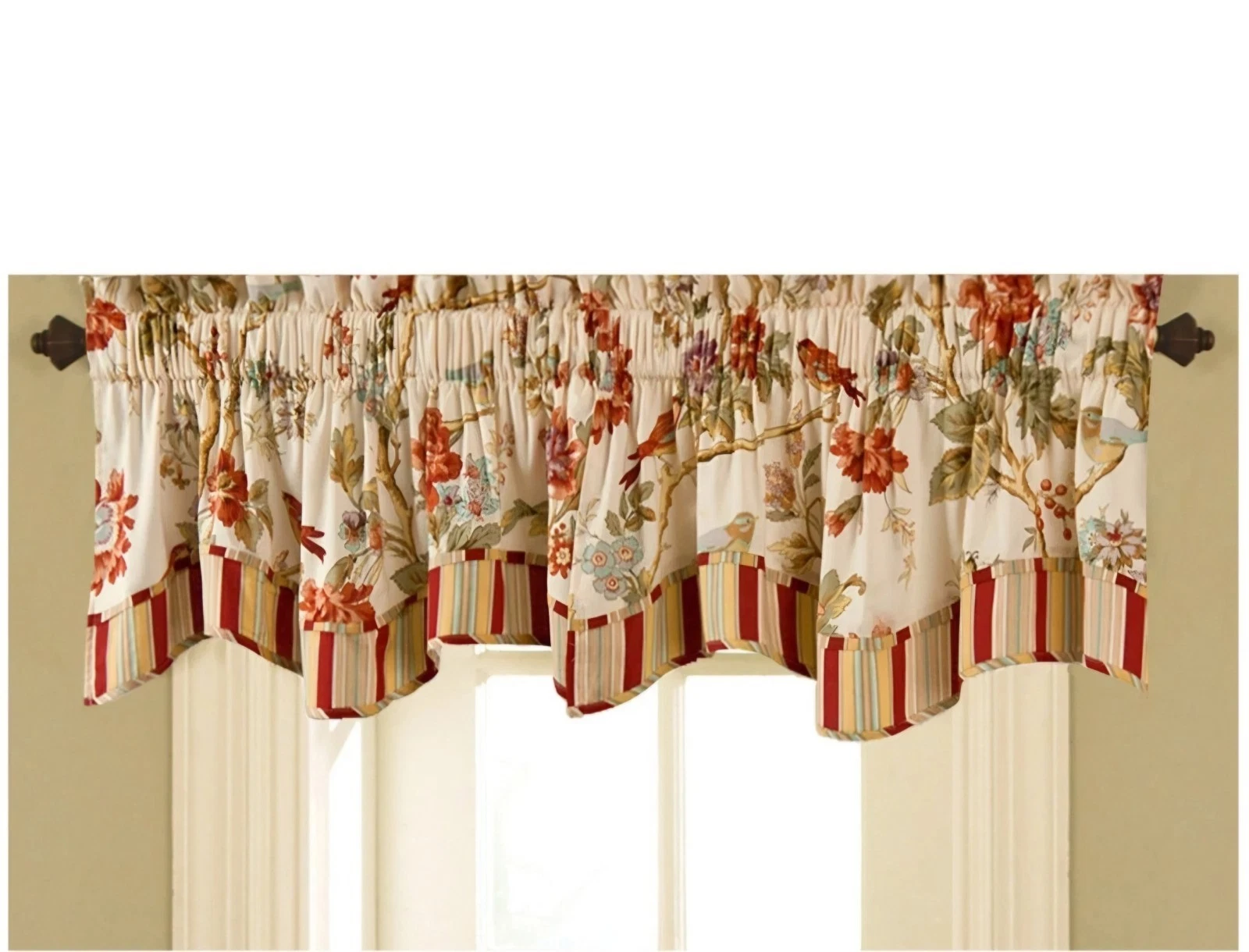 Waverly Charleston Chirp Valance PAPAYA Cottagecore Floral Bird 50x16