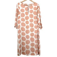 ottod'Ame Italy Silk Midi Shift Dress Size 12 Circle Print Polka Dot Salmon Pink