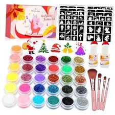 Temporary Glitter Tattoo Kids, 31 Glitter Colors,165 Unique Stencils,2 Glue,4