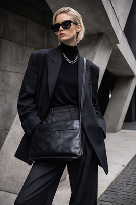 Vintage BREE Leder Tasche schwarz Shoulder Bag minimalistisch 90er Klassiker
