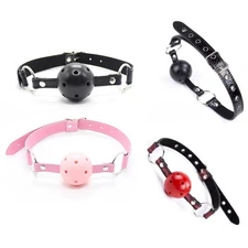 Hollow Ball Open Mouth Gag Adjustable Pu Leather Bondage Belt BDSM Restraint Gag
