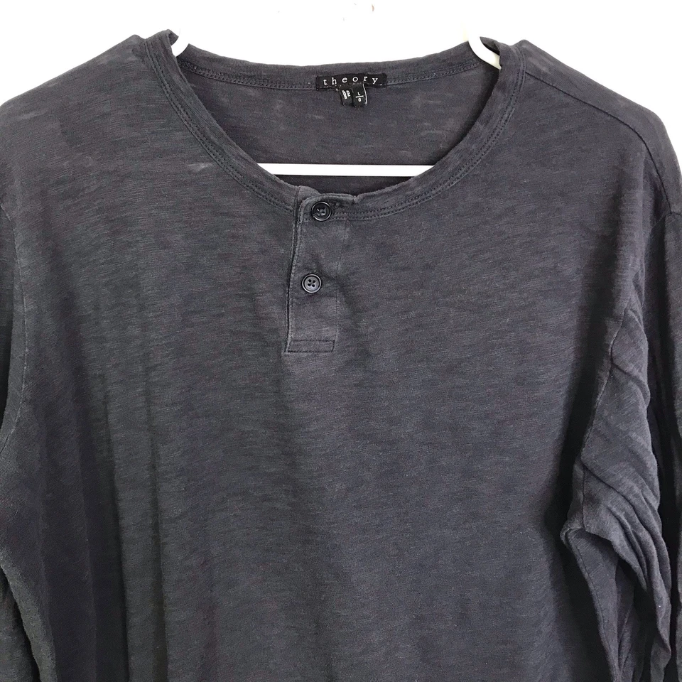 Theory Shirt Mens Size Large Gaskell Slub Cotton Henley Long Sleeve Charcoal - Image 3 of 4
