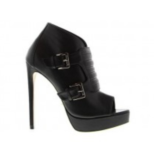 TONY BIANCO Cline Black Leather Buckle Peeptoe Ankle Bootie Heels RRP$199 Sz 8.5