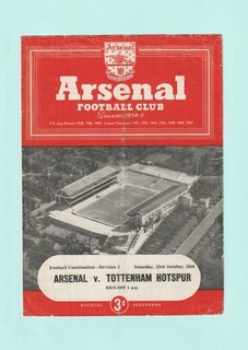 1954/55 FOOTBALL COMBINATION : ARSENAL v TOTTENHAM HOTSPUR RESERVES 23/10/54