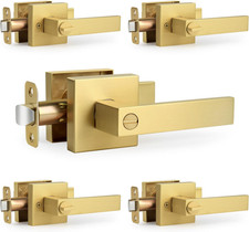 Brushed Gold Square Privacy Door Handles - 5 Pack, Keyless Design