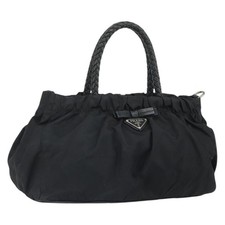 PRADA Hand Bag Nylon Black Silver Auth 164010