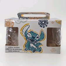 Disney Parks STITCH Sculpted Acrylic Drinking Tumbler Glass Set Of 4 NEW IN BOX