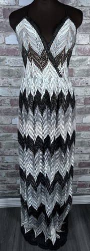 Dress the Population Lucia Maxi Dress Black White Gray Size Large