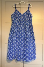 Fat Face Blue Broderie Anglaise Floral Midi Strappy Cutout Tie Back Dress UK 18