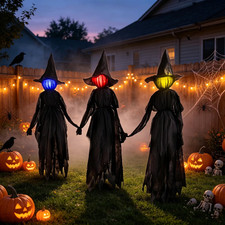 6FT Halloween Lighted Witch Yard Stakes Set Color Changing LED Decor