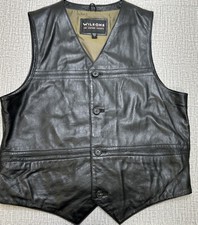 Wilsons Leather Vest Mens L Black Button Front Lined Motorcycle Biker Western
