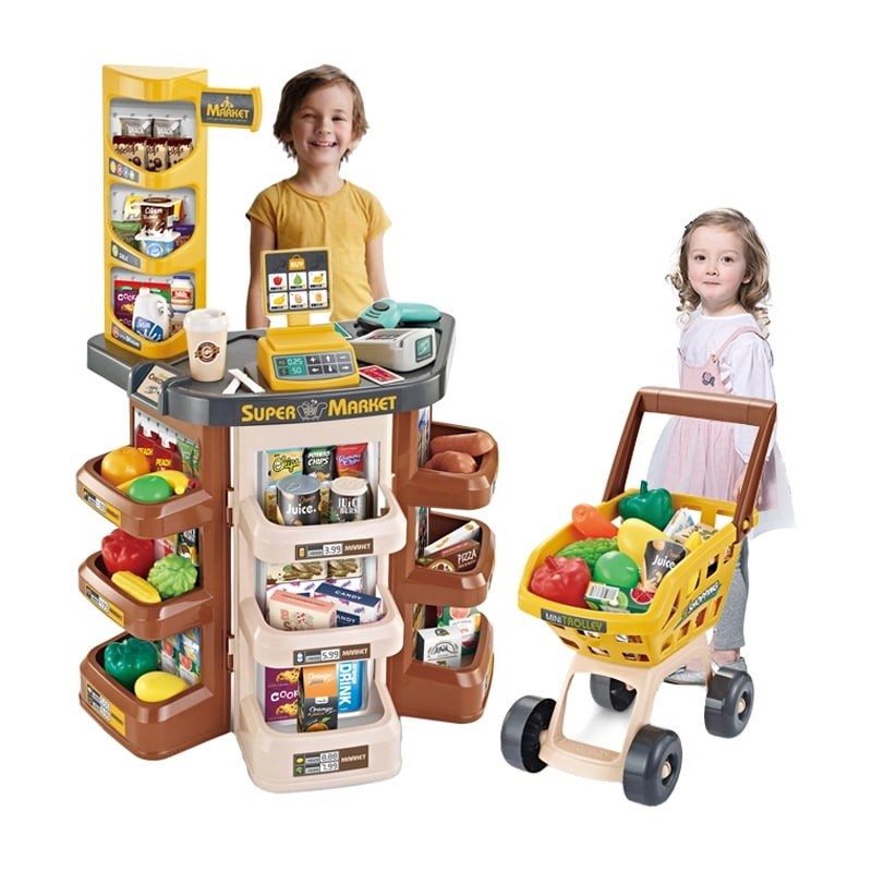 как выглядит Supermarket Shopping Cart Playset Cash Register 64pcs Toy Preschool Kids фото