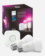 Philips Hue Smart Light Bulbs Starter Kit, 1 Bridge 2 60W A19 Bulbs