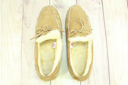 LL Bean Mens Brown Suede Wicked Good Shearling Lined Moccasin Slippers Size 13 M - Picture 7 of 9