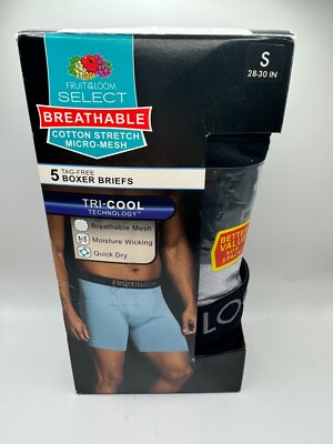 Fruit of the Loom Men's Breath Tri-Cool Boxer Briefs Underwear 5pk size S  28-30