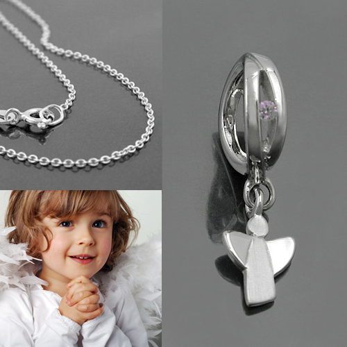 MäDchen Rosa Zirkonia Infinity Schutzengel Taufring Und Kette 38 Cm Silber 925-image