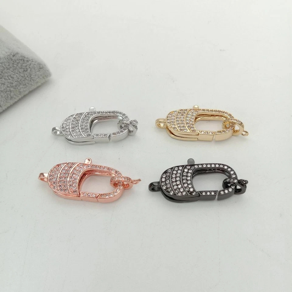 lobster clasp 12x24mm 18k gold Filled cubic zirconia micro pave rectangle clasp - Image 2 of 3