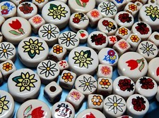 CERAMIC BEADS ROUND CUBE FLOWER ROSE TULIP GARDEN ASSORTMENT 35pcs SALE