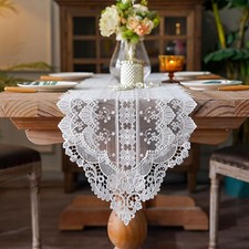 13x59" White Vintage Embroidered Lace Table Runner Dresser Scarf Doilies Wedding